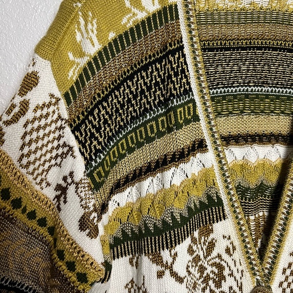Vintage Dana Buchman Gold Brown Patterned Vneck Cardigan Medium - Picture 6 of 12